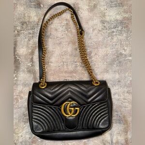Gucci Calfskin Matelasse Small GG Marmont Shoulder Bag Black